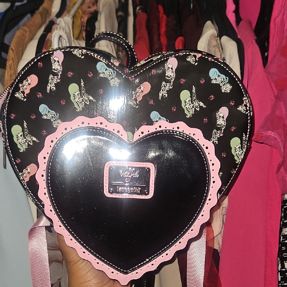 Valfre Black and Pink Heart Crossbody Bag